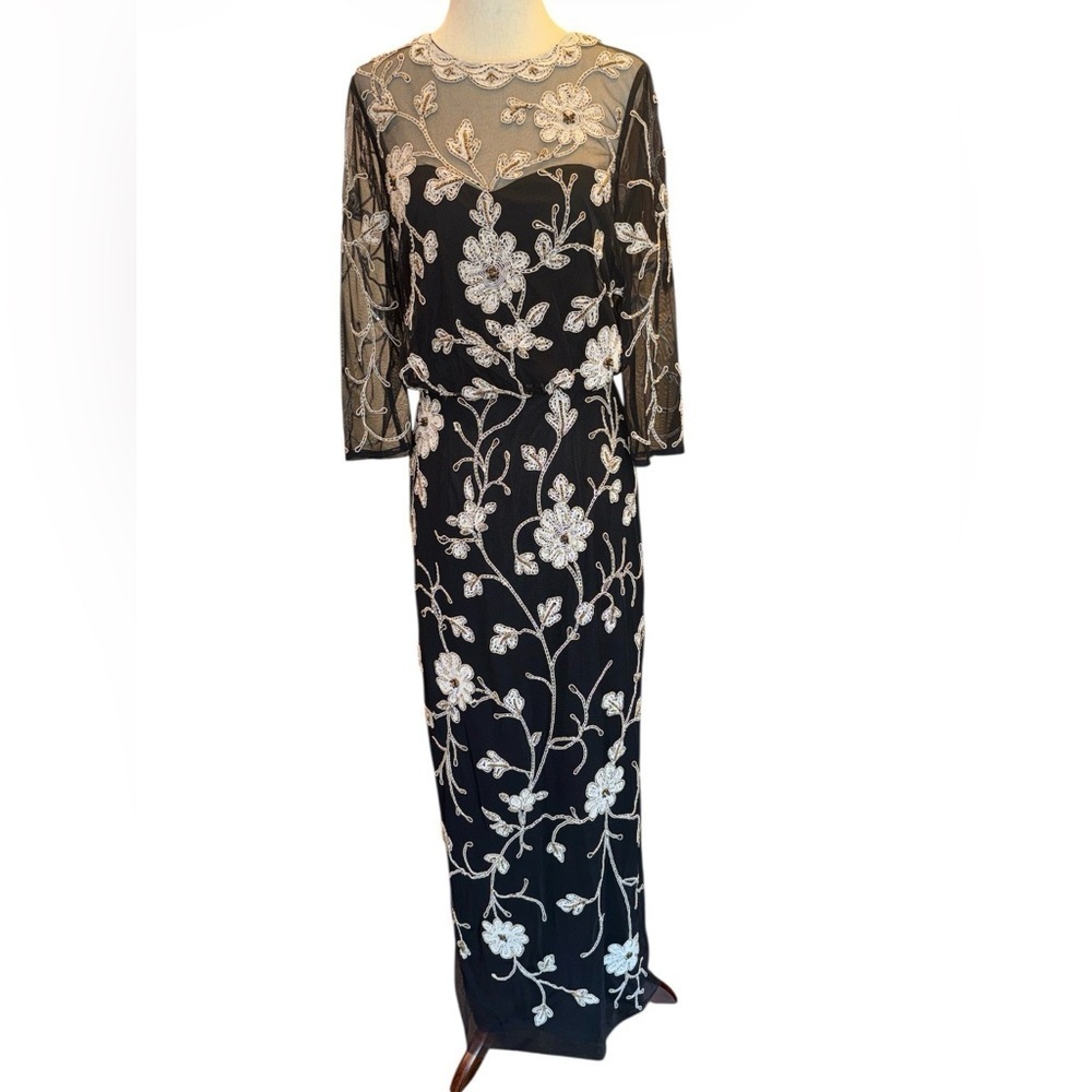 J.S. Collections Elegant Black Floral Embroidered Gown - Picture 4 of 7